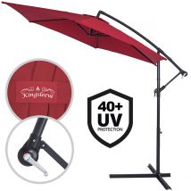 Ampelschirm Ø300cm Alu UV 50+ Kurbel & Fußkreuz Rot