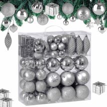 Weihnachtskugeln 103-teilig Silber bruchsicher glänzend matt glitzer