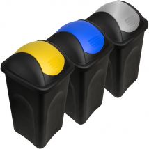 Mülleimer 3er-Set Gelb/Blau/Silber Kunststoff 60L