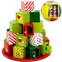 Adventskalender Geschenkpyramide Holz rund