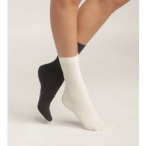 DIM Lot de 2 paires de mi-chaussettes femme en coton Ivoire Dim