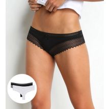 DIM Lot de 2 shortys noir et blanc Sexy Fashion coton dentelle