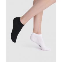 DIM Lot de 2 socquettes courtes noires et blanches en coton Femme