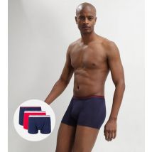 DIM Lot de 3 boxers coton stretch Bleu Denim et Rouge Lave Daily Colors