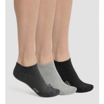 DIM Lot de 3 paires de chaussettes courtes femme Gris Anthracite Dim Coton