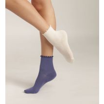DIM Lot de 2 paires de chaussettes femme à volants Bleu Crème Dim Modal