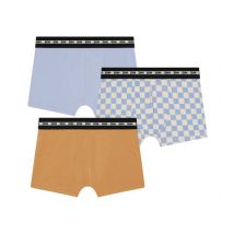 DIM Lot de 3 boxers garçon à motif damier Lila Bleu Coton Stretch Fashion