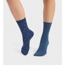 DIM Lot de 2 paires de chaussettes femme viscose à fleurs Bleu Dim Bambou