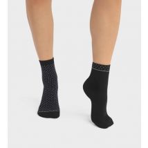 DIM Lot de 2 paires de chaussettes femme en coton bio à pois Noir Dim Good