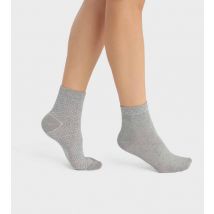 DIM Lot de 2 paires de chaussettes femme en coton bio à pois Gris Dim Good