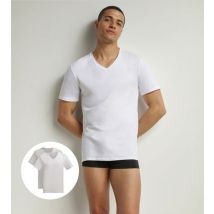 DIM Lot de 2 t-shirts homme en coton bio Blanc Gris à col V Dim Good