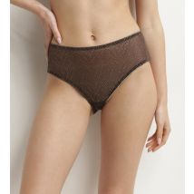 Culotte haute en tulle Chocolat et zébrures dorées Dim Generous - Féminin - Taille 38