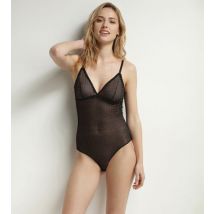 DIM Body femme en tulle translucide Noir et pois Lurex Dim Shiny Mesh
