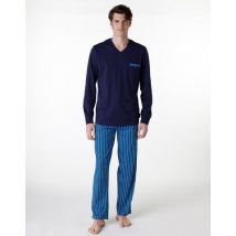 Pyjama long à col en V en jersey bleu marine pour homme - Masculin - Taille XXL
