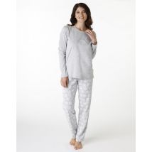Lovable Pyjama long à col rond en jersey gris chiné pour femme