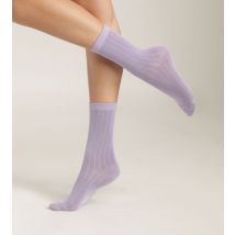 DIM Chaussettes femme à côtes plates en coton satiné Lila Dim Mode