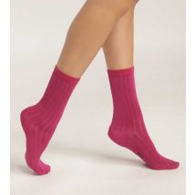 DIM Chaussettes femme à côtes plates en coton satiné Fuchsia Dim Mode