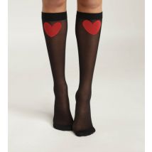 DIM Mi-bas femme en voile transparent Noir motif coeur rouge Dim Style
