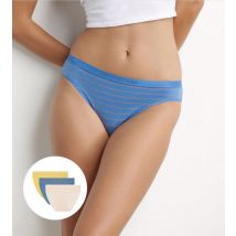 Lot de 3 slips femme en coton stretch à rayures Bleu Jaune Les Pockets - Féminin - Taille 36/38