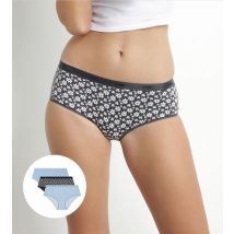 DIM Lot de 3 shorties femme coton stretch Gris Bleu à fleurs Les Pockets