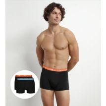 DIM Lot de 2 Boxers homme Noir à ceinture Bleu et Orange Dim Coton Stretch