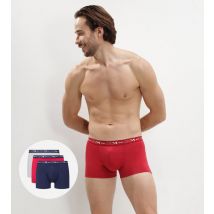 DIM Lot de 3 boxers homme bleu denim rouge topaze acier Coton Stretch