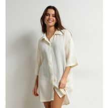 DIM Robe de plage femme en gaze de coton Blanc Crème Dim