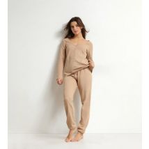 DIM Ensemble pyjama femme col V en jersey Marron Dim Cosy Time