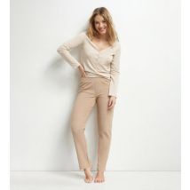DIM Ensemble pyjama femme col Serafino en jersey Marron Dim Cosy Time
