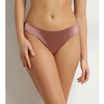 DIM Slip brésilien femme en satin et dentelle florale Marron Chocolove