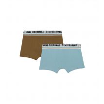 DIM - Lot de 2 boxers coton stretch Bleu Marron ceinture rétro Dim Originals - taille 14 - Coton,Elasthanne