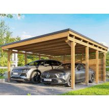 Carport bois CASTELLANE 558x555 cm avec panneau de fond