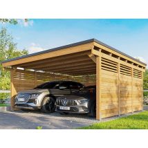 Carport bois CASTELLANE 558x555 cm avec panneaux de fond et 6 panneaux latéraux