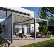 Pergola Bioclimatique Halo 3,6x5,3m avec store latéral 3,6m anthracite adossée
