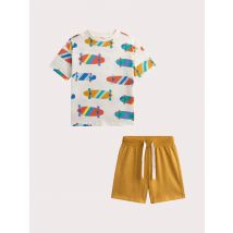 Ensemble t-shirt imprimé skateboard et short moutarde - 4A - Du Pareil Au Même