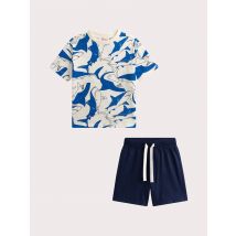 Ensemble t-shirt imprimé requins et short bleu marine - 8A - Du Pareil Au Même