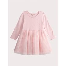 Pale Pink Dress In Two Fabrics - 10A - Du Pareil Au Même