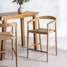 Lot de 2 fauteuils de bar en teck et corde tressé H65cm - Bois clair - Buri - Résine tressée - Drawer - Style Bohème