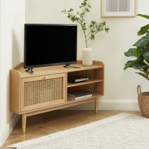 Meuble tv d'angle en bois et cannage L120cm - Bois clair - BOMBONG - Bois - Style Bohème