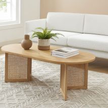 Table basse en bois et cannage L120cm - Bois clair - BOMBONG - Bois - Style Bohème