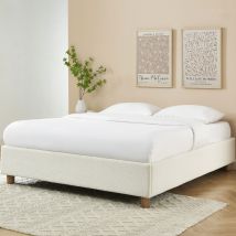 Lit coffre en tissu bouclette 140x190cm - Écru - MILLO - - Style Bohème