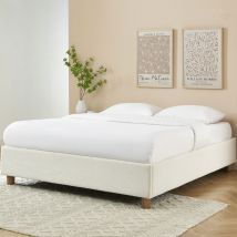 Lit coffre en tissu bouclette 160x200cm - Écru - MILLO - - Style Bohème