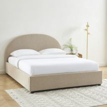 Lit coffre en tissu bouclette 160x200cm - Beige - MERLE - - Style Scandinave