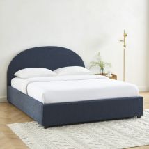 Lit coffre en tissu bouclette 160x200cm - Bleu foncé - MERLE - - Style Scandinave