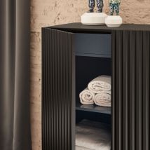 Teulat - Buffet haut 2 portes en bois H120cm - Noir - DORIC - Bois - Style Contemporain