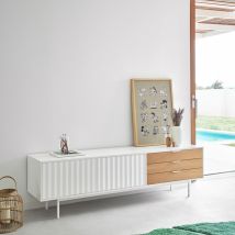 Teulat - Meuble TV 2 portes, 3 tiroirs en bois L180cm - Blanc - SIERRA - Bois - Style Contemporain