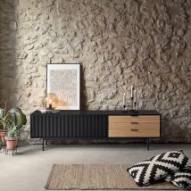 Teulat - Meuble TV 2 portes, 3 tiroirs en bois L180cm - Noir - SIERRA - Bois - Style Contemporain