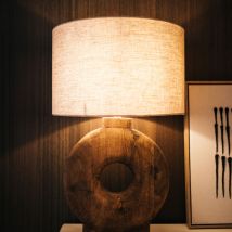 Pomax - Lampe à poser en bois de manguier ø38cm - Bois foncé - LAMPEDUSA - Bois - Style Bohème
