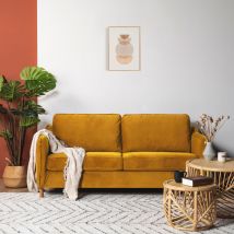 Canapé convertible ouverture express 2 places en velours - Jaune moutarde - VORNAY - - Drawer - Style Vintage