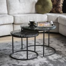 By-Boo - Lot de 2 tables basses gigognes en marbre et métal - Noir - ROMEO - Marbre - Style Contemporain